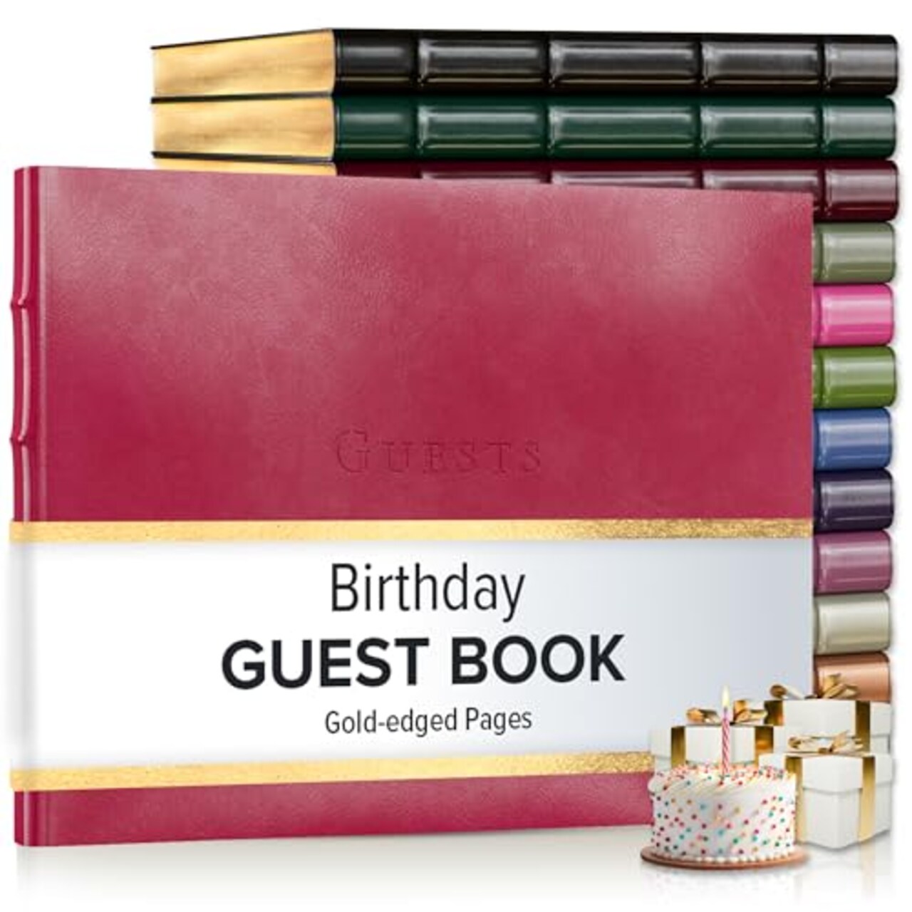 Gallery Leather Birthday Guest Book for Party Celebrations - Hardcover, Bound Leather Sign in Guest Book with 192 Lined Pages for Messages & Photos - 7" x 9"